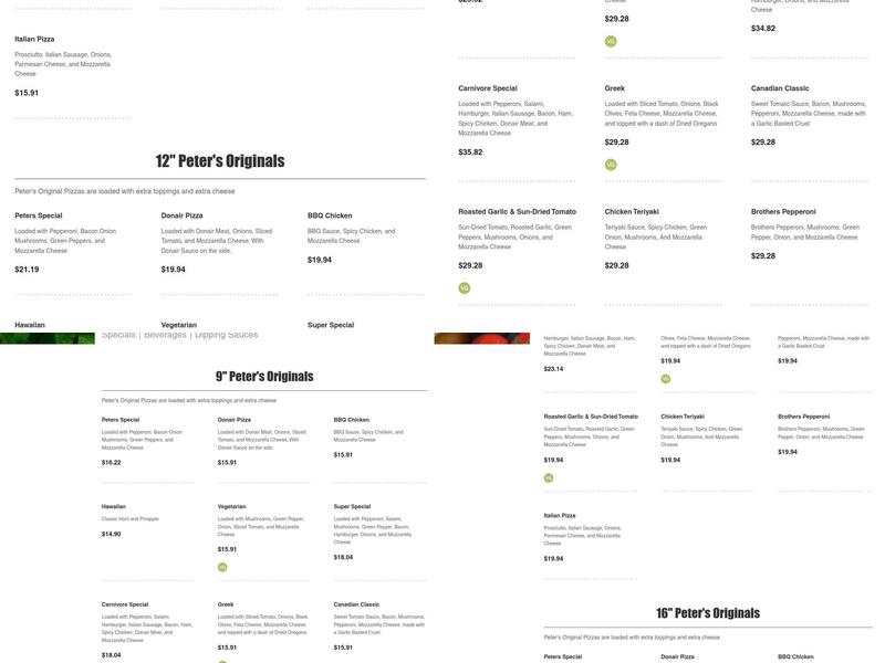 Peter's Pizzeria Menu