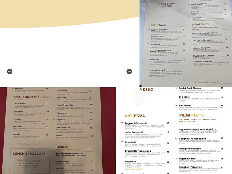 Trattoria Vesso Menu