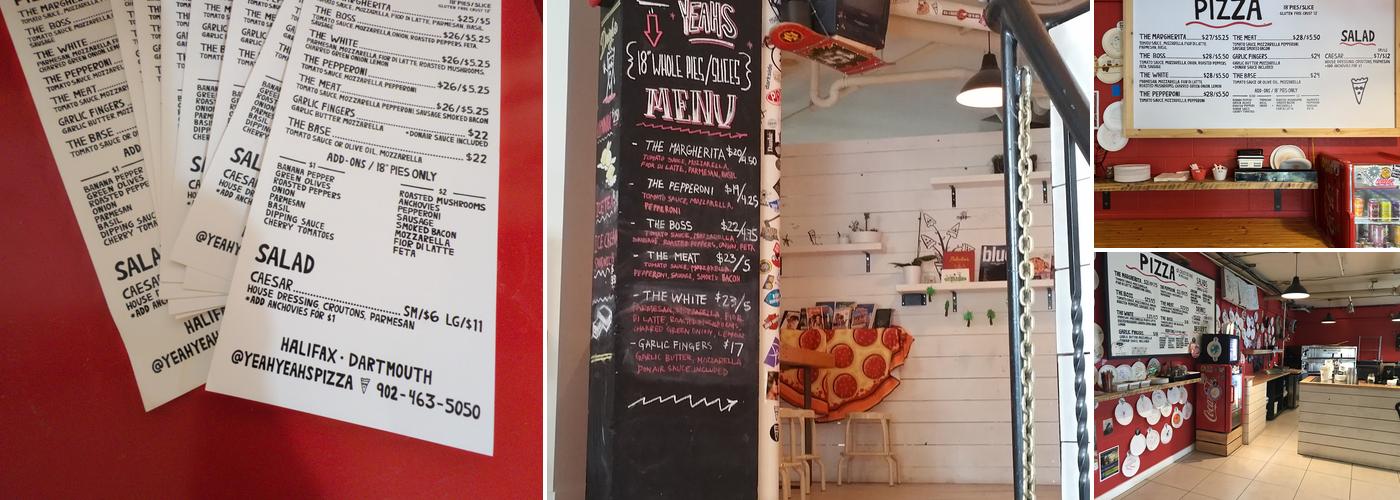Yeah Yeahs Pizza Menu
