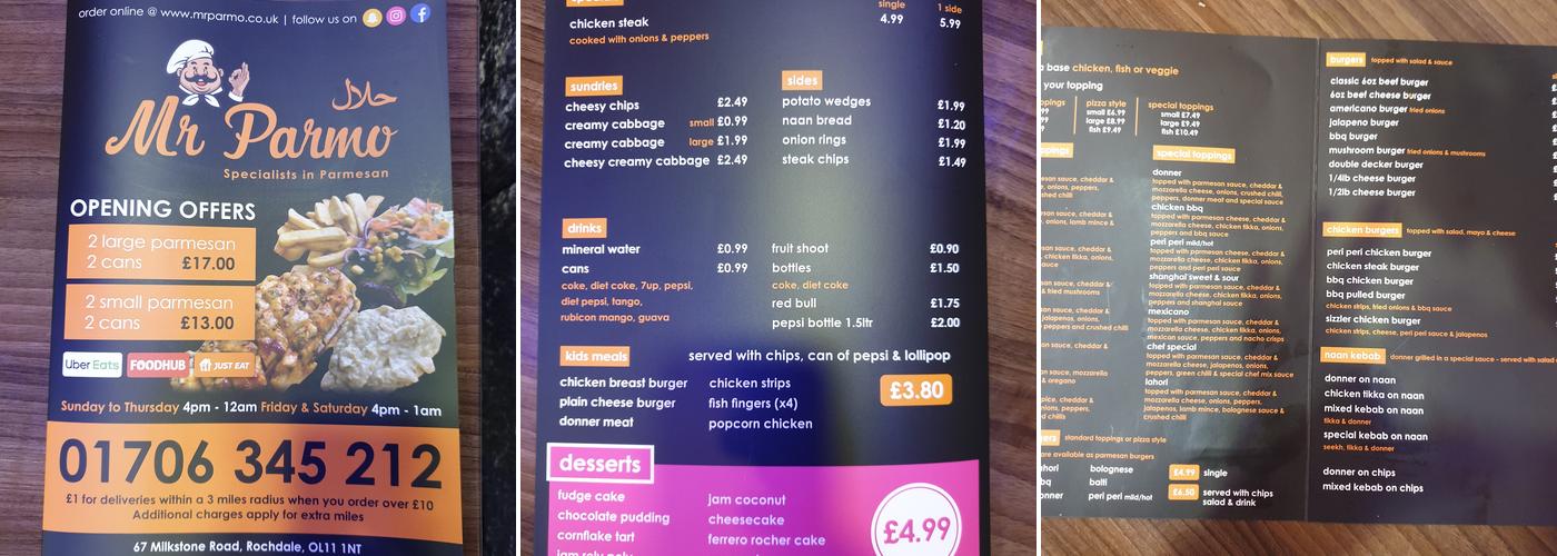 Mr Parmo Rochdale Menu