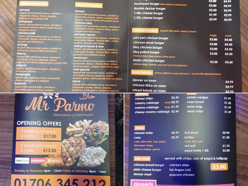 Mr Parmo Rochdale Menu