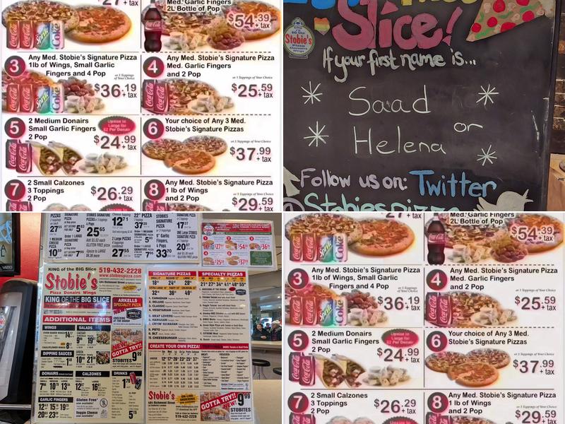 Stobie's Pizza Menu