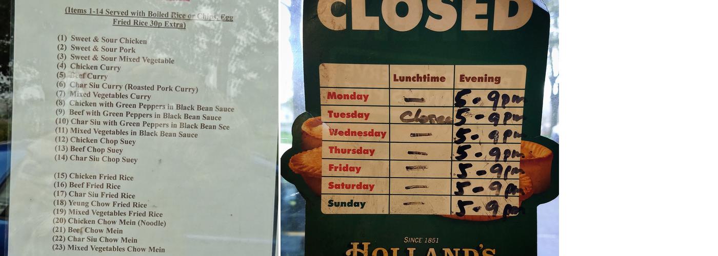 Delicious House Chippy Menu