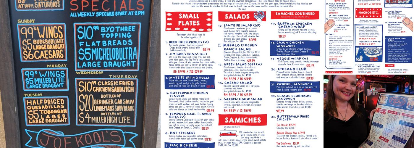 Joe Kool's Menu