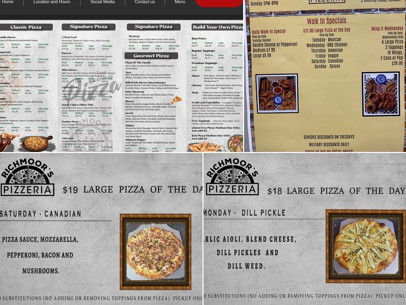 Richmoor’s Pizzeria Menu