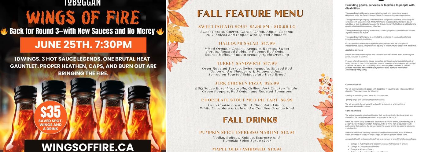 Toboggan Brewing Company Menu