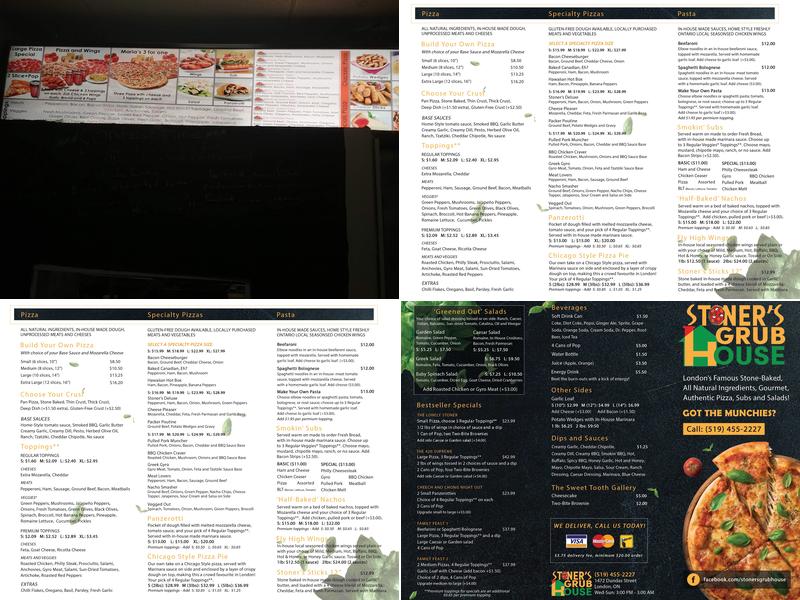 Stoner's Grub House pizzeria, Sandwiches & Subs Menu