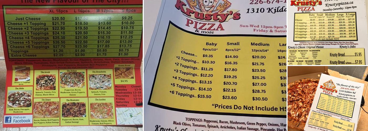 Krusty's Pizza Menu