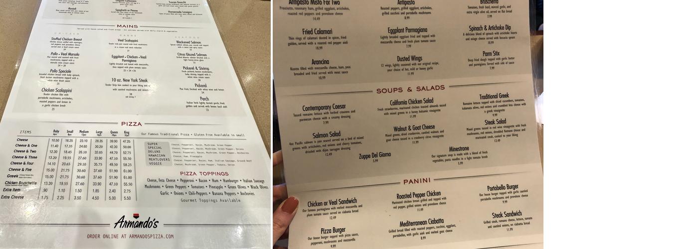 Armando's Pizza - Walker Rd. Menu