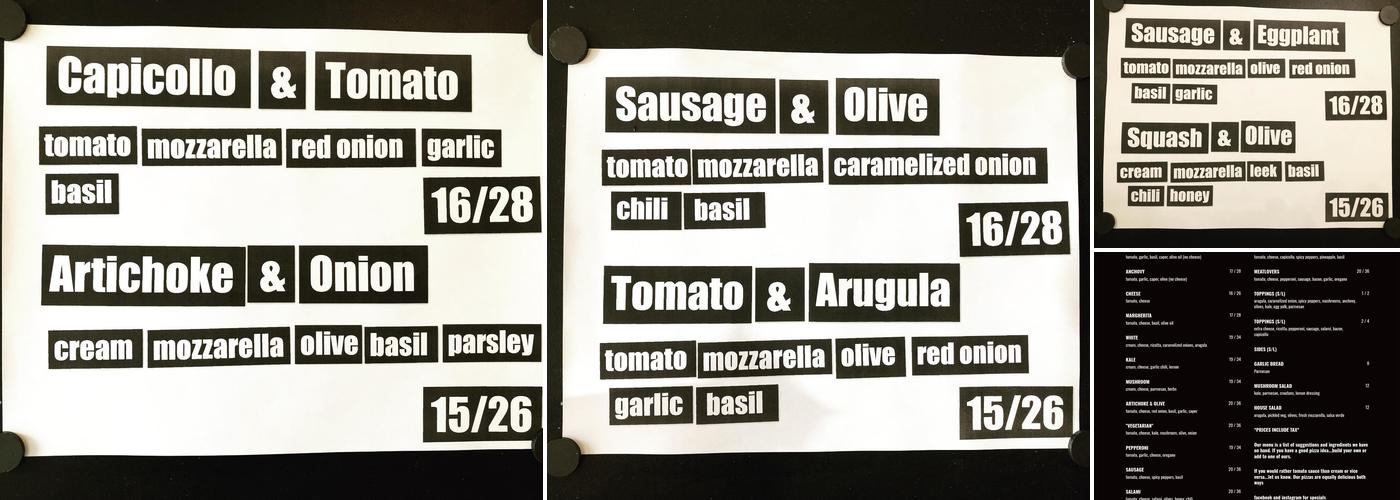 Standard Pizza Menu