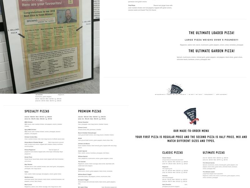 Willows Pizza Menu