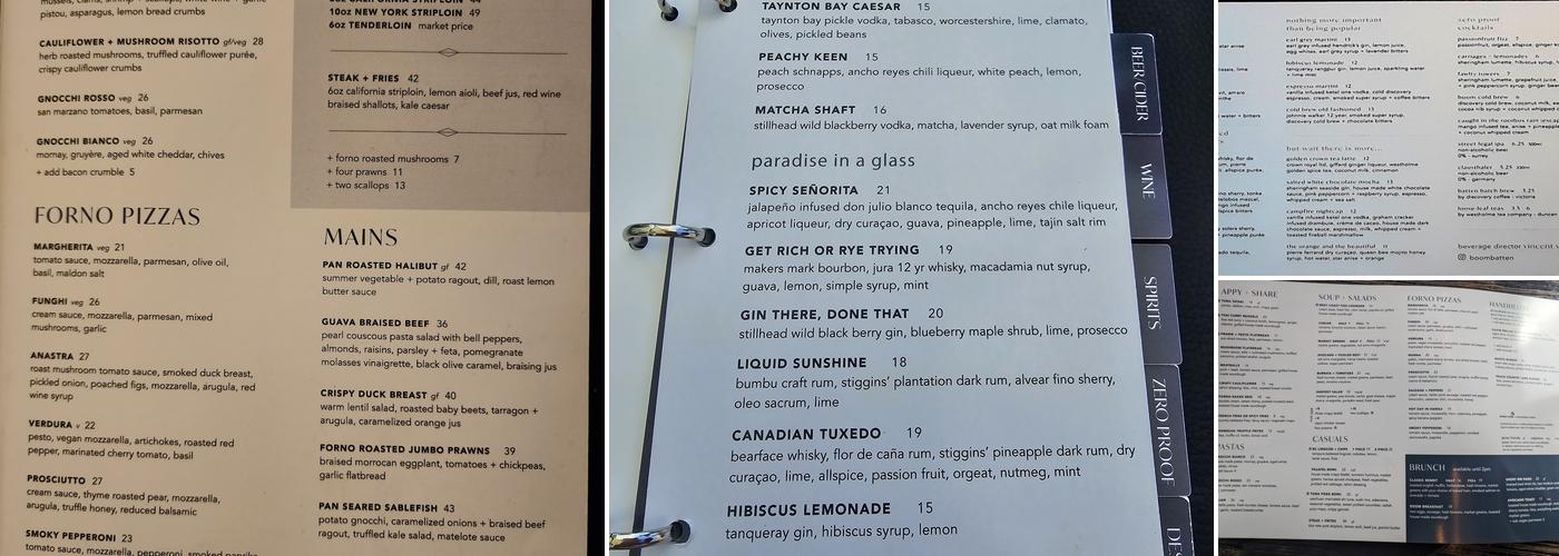 Boom + Batten Restaurant & Cafe Menu