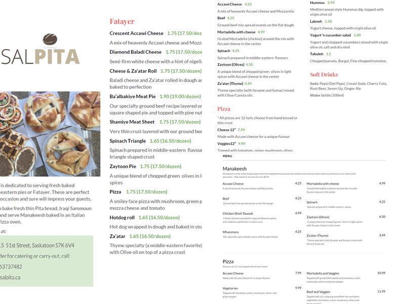 Sal Pita Bakery and Supermarket Menu