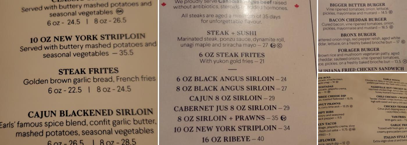 Earls Kitchen + Bar Menu