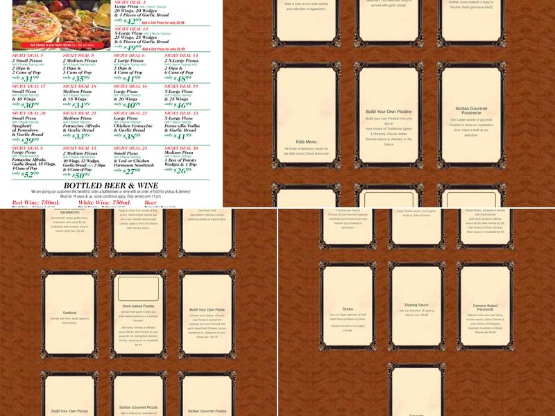 Sicilian Gourmet Pizza & Pasta Menu