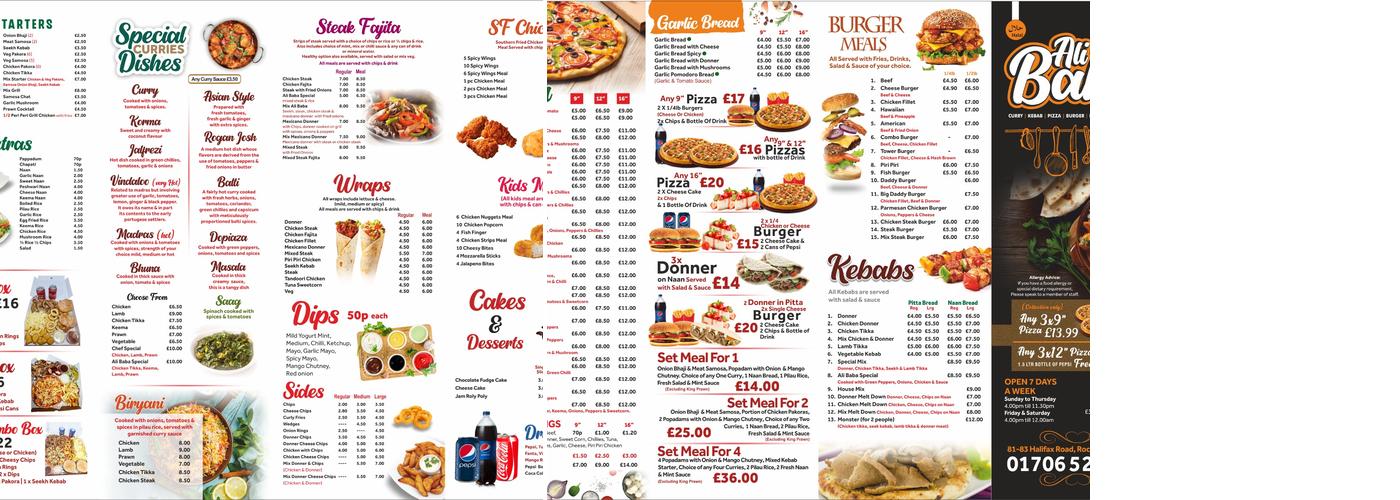 Alibaba Takeaway Rochdale Menu