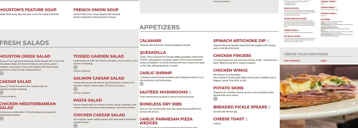 Houston Pizza Menu