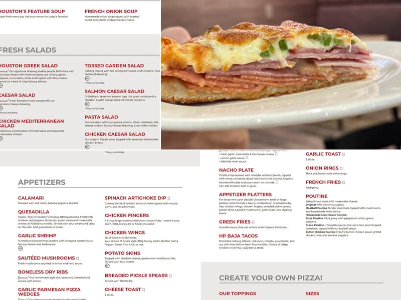 Houston Pizza Menu