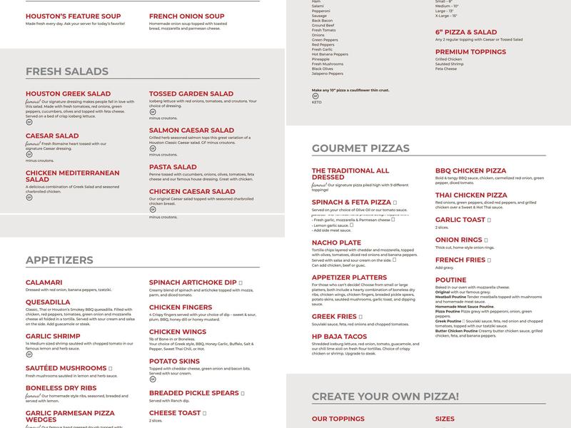 Houston Pizza Menu