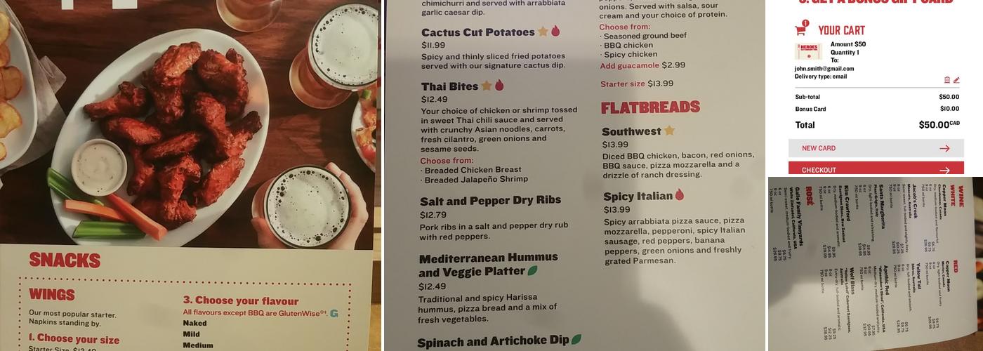 Boston Pizza Menu