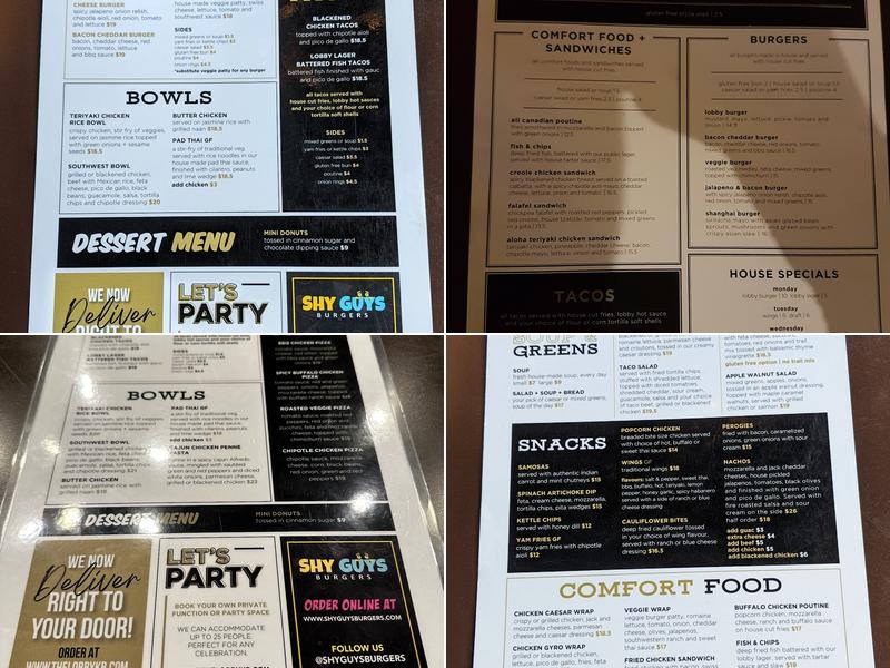 The Lobby Kitchen & Bar Menu