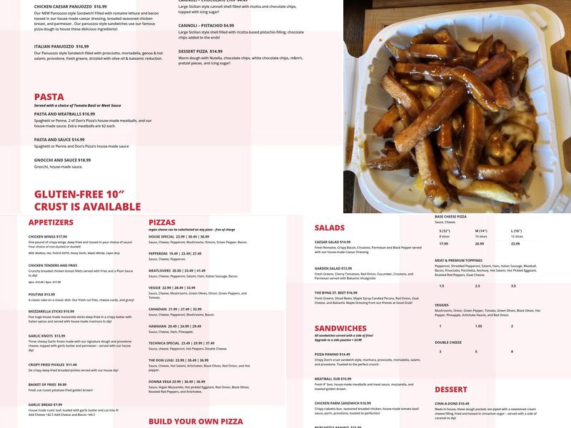 Don's Pizza Menu