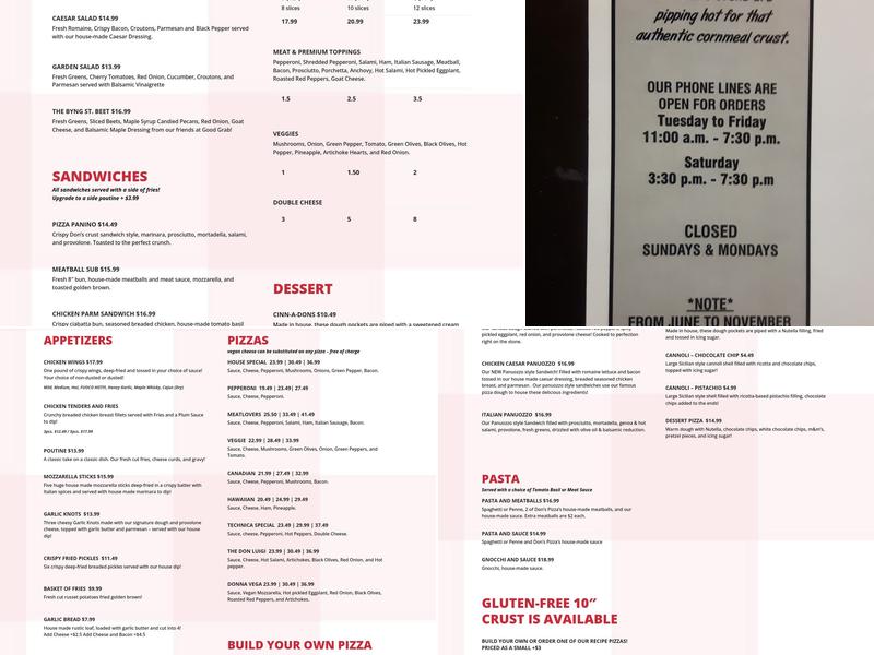 Don's Pizza Menu