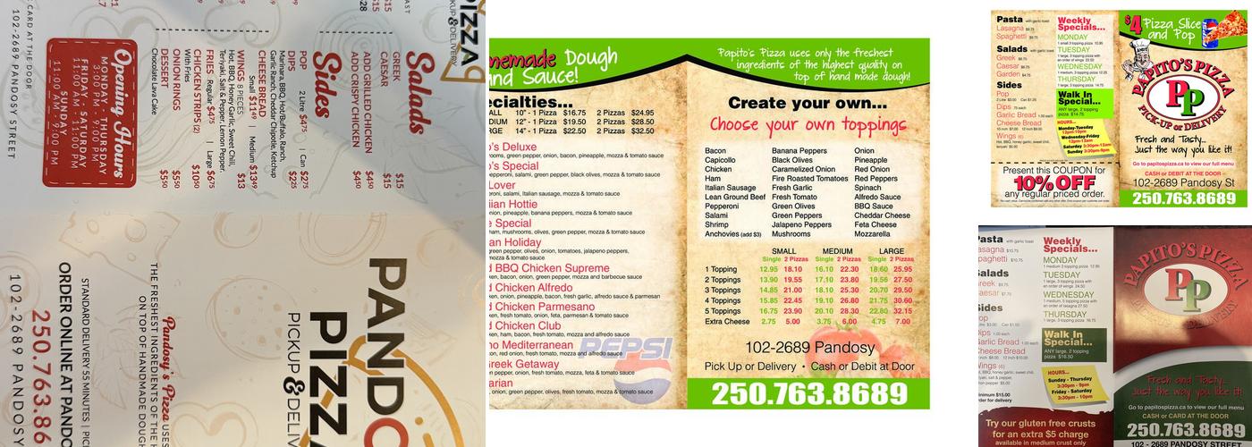 Pandosy pizza Menu