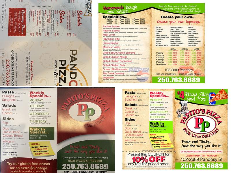 Pandosy pizza Menu