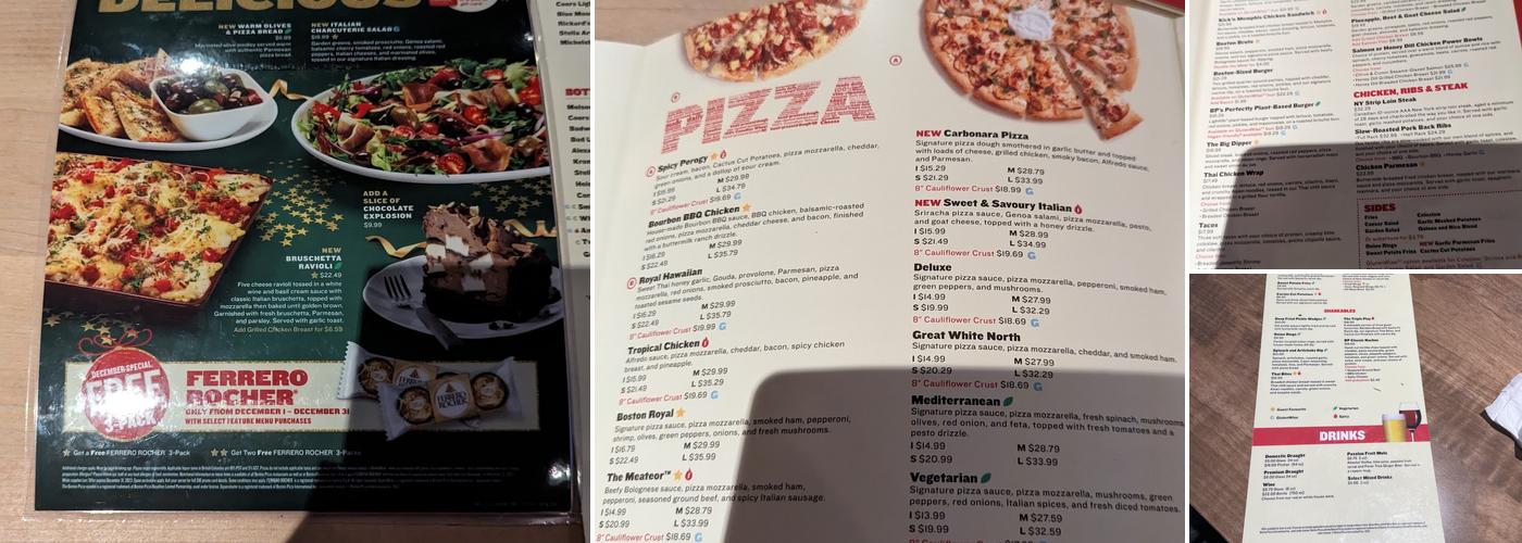Boston Pizza Menu