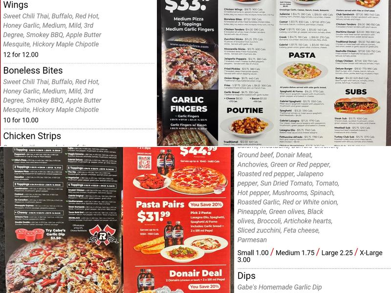 Gabriel Pizza Menu