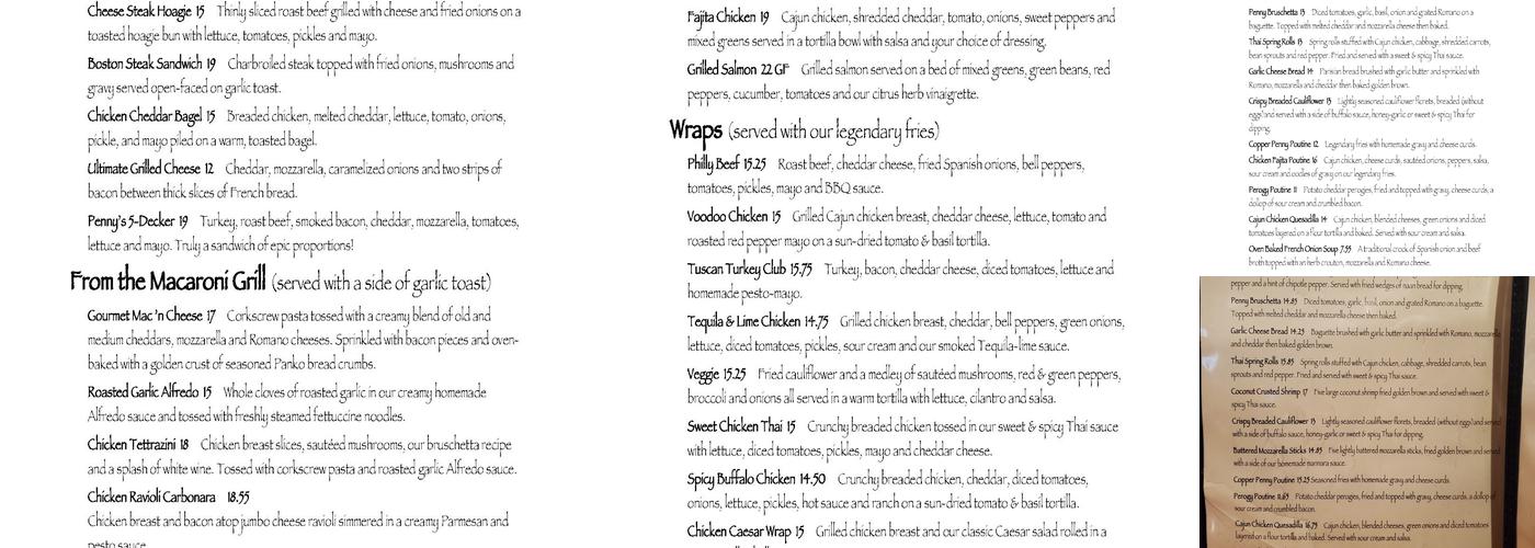 Copper Penny Menu