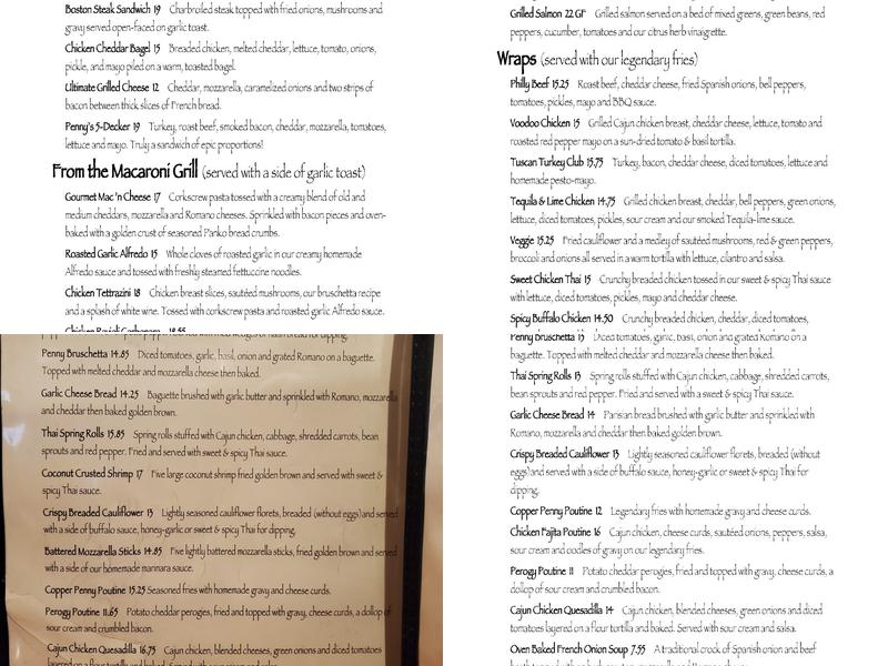 Copper Penny Menu