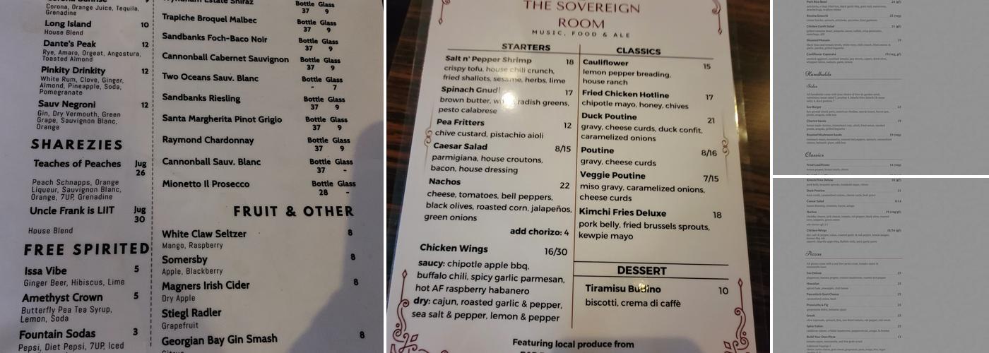 The Sovereign Room -  Date to Come Menu