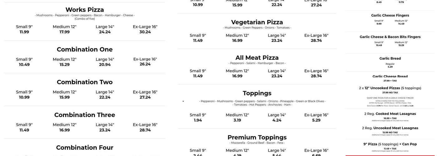 Vito’s Menu