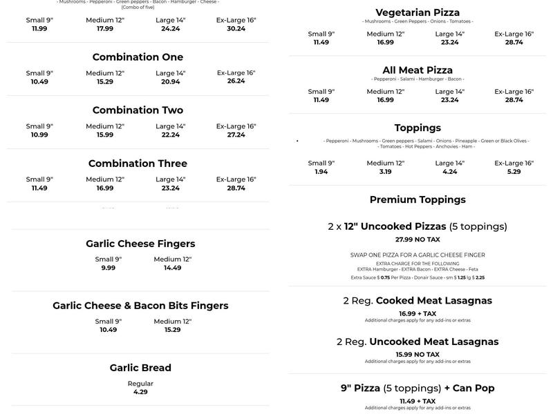 Vito’s Menu