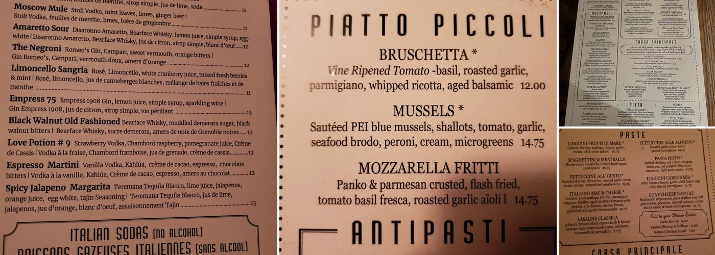 Gusto Italian Grill & Bar Menu