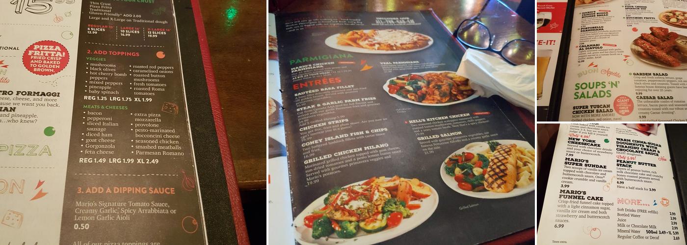 East Side Mario's Menu