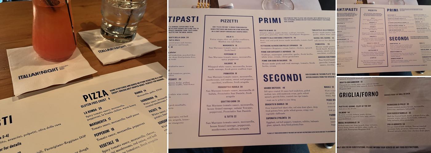 Italian by Night Menu