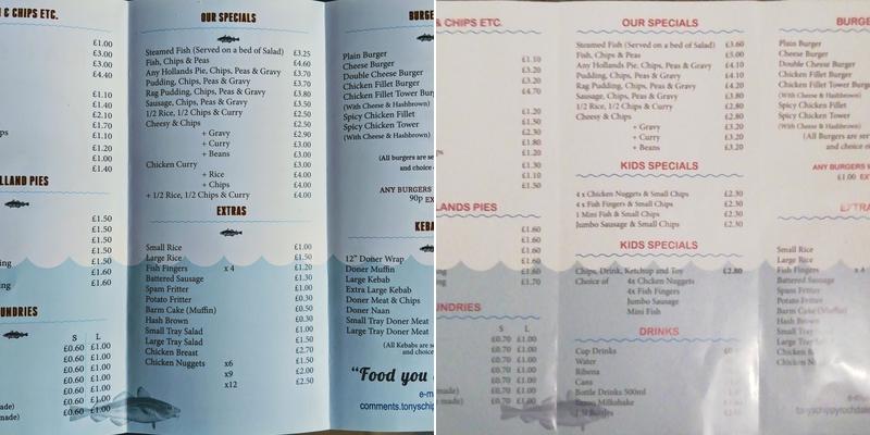 Tonys Chippy Menu
