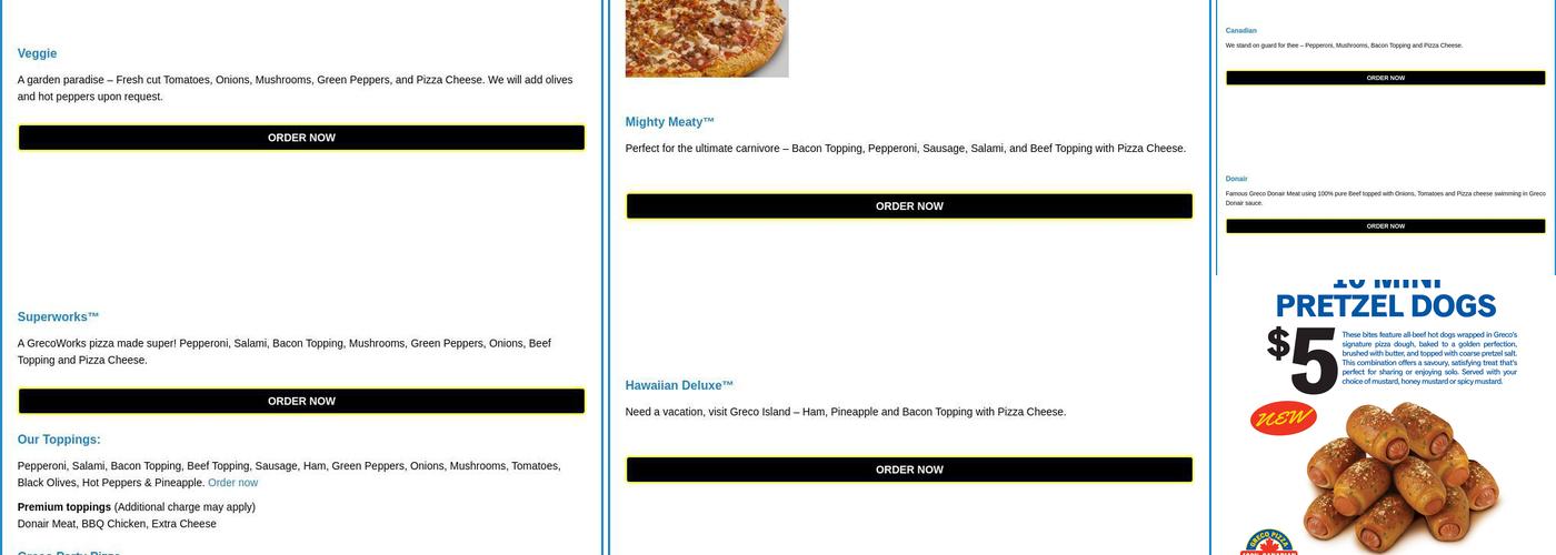 Greco Pizza Menu