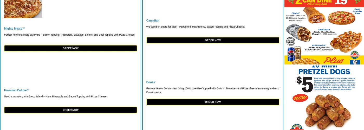 Greco Pizza Menu