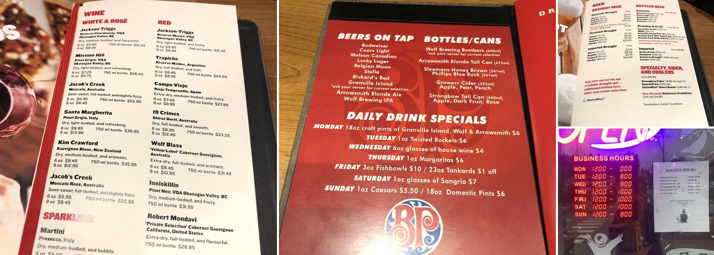 Boston Pizza Menu