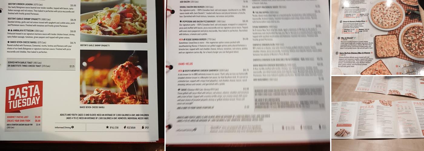 Boston Pizza Menu