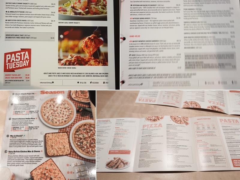 Boston Pizza Menu