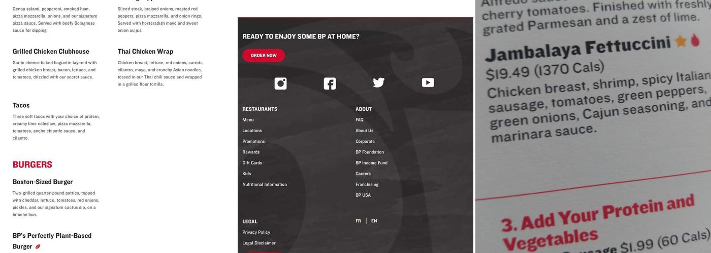 Boston Pizza Menu