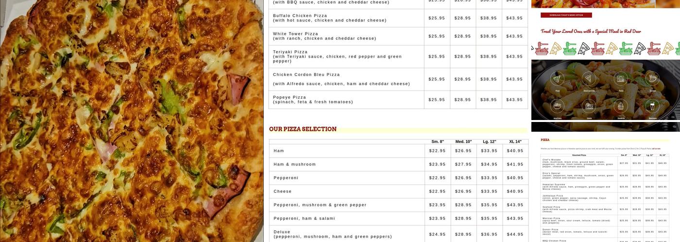 Dino's 2 for 1 Pizza & Pasta Menu