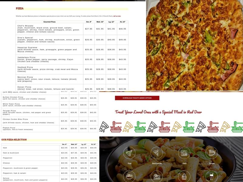 Dino's 2 for 1 Pizza & Pasta Menu