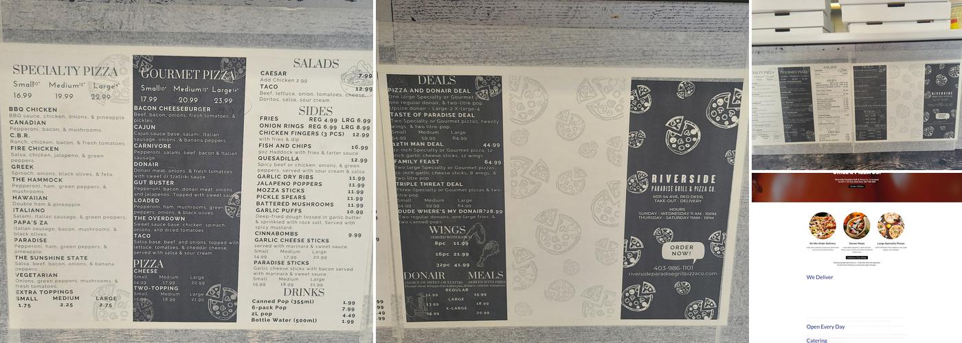 Riverside Paradise Grill & Pizza Co. Menu