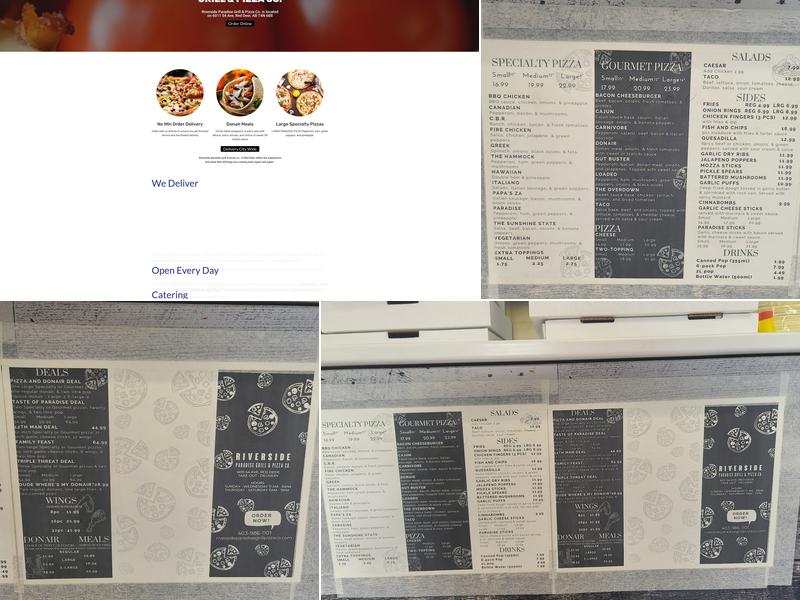 Riverside Paradise Grill & Pizza Co. Menu